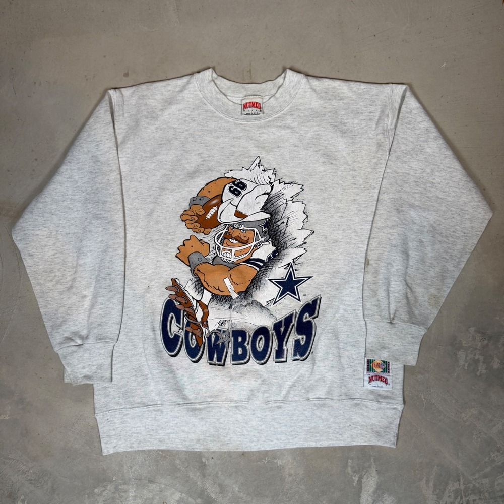 Vintage Nutmeg Mills Dallas Cowboys Jack Davis Sweatshirt Mens Large Gray NFL